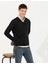 Erkek Siyah Slim Fit V Yaka Triko Kazak 50265423-VR046 3