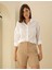 Kadın Beyaz Oversize Keten Gömlek 50286968-VR013 1