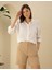Kadın Beyaz Oversize Keten Gömlek 50286968-VR013 3