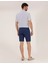 Erkek İndigo Slim Fit Keten Karışımlı Beli Lastikli Bermuda Şort 50264863-VR028 4