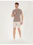 Erkek Bej Slim Fit Beli Lastikli Desenli Bermuda Şort 50264882-VR011 3