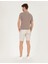 Erkek Bej Slim Fit Beli Lastikli Desenli Bermuda Şort 50264882-VR011 4