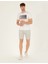 Erkek Gri Slim Fit Beli Lastikli Çizgili Bağcıklı Bermuda Şort 50264862-VR025 1