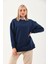Lacivert Kadın Bisiklet Yaka Düz Oversize Sweatshirt Hoodie 2