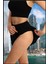 Kadın Siyah Deniz Havuz Şortu Etek Görünümlü Yırtmaçlı Şık Model Summer Beach Short HB11100 4