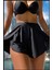 Kadın Siyah Deniz Havuz Şortu Etek Görünümlü Yırtmaçlı Şık Model Summer Beach Short HB11100 1