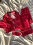 Kırmızı Kalp Desenli Örme Pazen Pijama Takımı 3