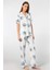 Kadın 3604/EKRU Desenli Kısa Kol Dokuma Pijama Takımı 2
