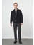 Siyah Örme Polo Yaka Jakarlı Desen Yırtmaçsız Astarsız Slim Fit Classic Mont 1007245160 2