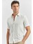 Bej Kısa Kollu Çizgili Armürlü Pamuklu Casual Slim Fit Dar Kesim Gömlek 1004240245 2