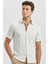 Bej Kısa Kollu Çizgili Armürlü Pamuklu Casual Slim Fit Dar Kesim Gömlek 1004240245 4