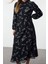 Moda Stil Regular Dik Yaka Maxi Boy Tesettür Şifon Çiçek Desenli Dokuma Elbise 1