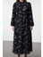 Moda Stil Regular Dik Yaka Maxi Boy Tesettür Şifon Çiçek Desenli Dokuma Elbise 3