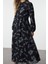 Moda Stil Regular Dik Yaka Maxi Boy Tesettür Şifon Çiçek Desenli Dokuma Elbise 4