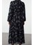Moda Stil Regular Dik Yaka Maxi Boy Tesettür Şifon Çiçek Desenli Dokuma Elbise 5