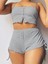 Kadın Ip Askılı Crop Bluz ve Yanlardan Büzgülü Ikili Kaşkorse Short Takım 3