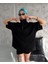 Yarım Fermuarlı Düz Oversize T-Shirt Siyah 2