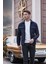 Koyu Lacivert Örme Bebe Yaka Kendinden Desenli Yırtmaçsız Astarsız Slim Fit Classic Mont 1007245156 2
