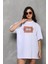 Bisiklet Yaka Baskılı Oversize T-Shirt Beyaz 1