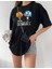 Bisiklet Yaka Baskılı Oversize T-Shirt Siyah 1