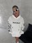 Üç Iplik Uzun Kol Kapşonlu Baskılı Sweatshirt Beyaz 1