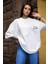 Bisiklet Yaka Baskılı Oversize T-Shirt Beyaz 1