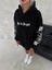 Üç Iplik Uzun Kol Kapşonlu Baskılı Sweatshirt Siyah 1
