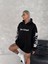 Üç Iplik Uzun Kol Kapşonlu Baskılı Sweatshirt Siyah 3