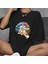 Bisiklet Yaka Baskılı Oversize T-Shirt Siyah 1