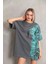 Bisiklet Yaka Baskılı Oversize T-Shirt Gri 2