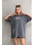 Bisiklet Yaka Baskılı Oversize T-Shirt Gri 4