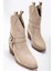 Fate Kadın Bej Süet Termo Taban Sivri Burunlu Western Kovboy Bot 1