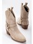 Fate Kadın Bej Süet Termo Taban Sivri Burunlu Western Kovboy Bot 2