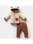 Erkek Bebek Peluş Kadife Ayıcık Şapkalı Ceket Eşofman Alt-Üst Takım 3