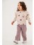 (2-5 Yaş) Kalp Desenli Kaşkorse Kışlık Kız çocuk takım - Eflatun 3