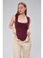 Bordo Astarlı Sıfır Kol Kare Yaka Dekolteli Çıtçıtlı Bodysuit 1