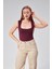 Bordo Astarlı Sıfır Kol Kare Yaka Dekolteli Çıtçıtlı Bodysuit 2