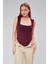 Bordo Astarlı Sıfır Kol Kare Yaka Dekolteli Çıtçıtlı Bodysuit 3