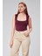 Bordo Astarlı Sıfır Kol Kare Yaka Dekolteli Çıtçıtlı Bodysuit 5
