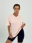 Kadın Pudra Baskısız Basıc Pamuklu Oversize T-Shirt 3