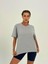 Kadın Koyu Gri Baskısız Basıc Pamuklu Oversize T-Shirt 3