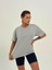 Kadın Koyu Gri Baskısız Basıc Pamuklu Oversize T-Shirt 4