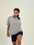Kadın Koyu Gri Baskısız Basıc Pamuklu Oversize T-Shirt 5