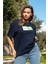 Kadın Oversize Fit Bisiklet Yaka Baskılı Kısa Kollu T-Shirt 1