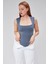Antrasit Astarlı Sıfır Kol Kare Yaka Dekolteli Çıtçıtlı Bodysuit 3