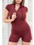 Vücüda Oturan Kadın Spor Şort Tulum / Toparlayıcı Çift Fermuarlı Spor Mayo Tulum Body Tayt Tulum 1