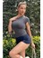Antrasit Fitted/vücuda Oturan Crop T-Shirt 3