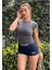 Antrasit Fitted/vücuda Oturan Crop T-Shirt 5