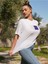 Kadın Oversize Fit Bisiklet Yaka Baskılı Kısa Kollu T-Shirt 1