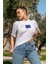 Kadın Oversize Fit Bisiklet Yaka Baskılı Kısa Kollu T-Shirt 2